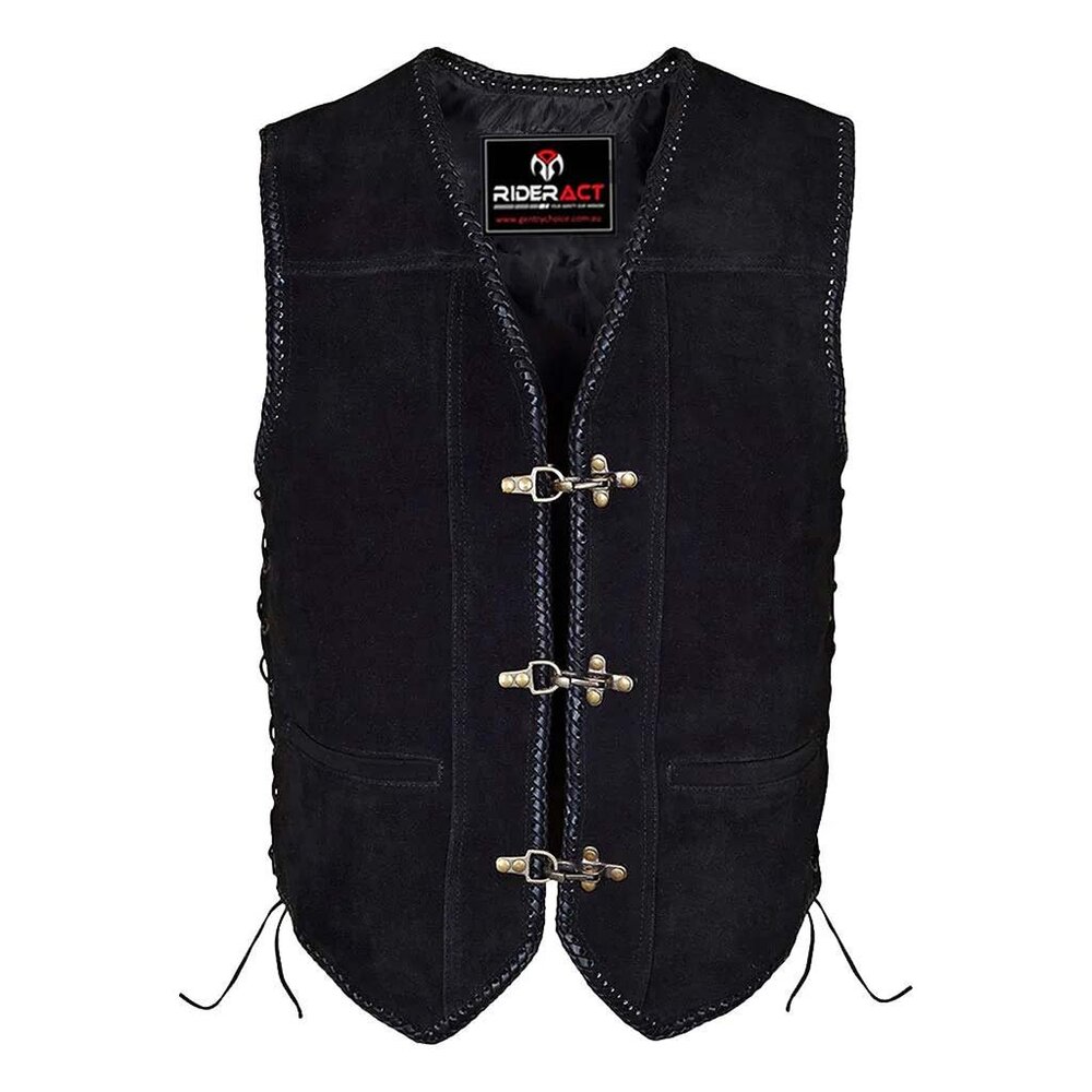 RIDERACT® Motorcycle Leather Vest Rider Black Vest For Men Leather Vest